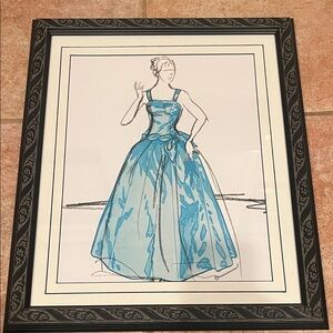 Framed Fashion Sketch with Blue Dress 16x19